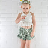 Sage Floral Ruffle Hem Shorts