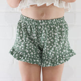 Sage Floral Ruffle Hem Shorts