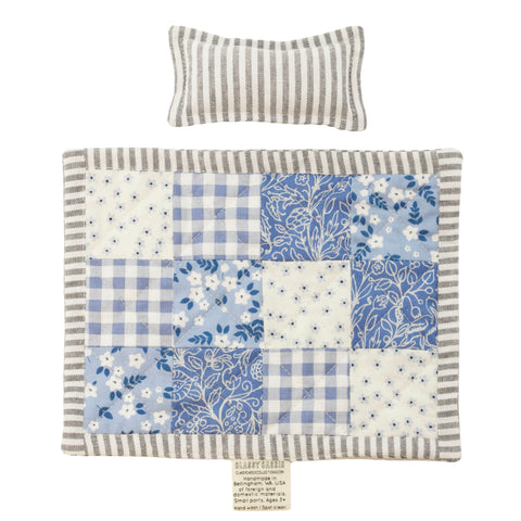 Steel Stripe Blue Floral Mini Quilt + Pillow