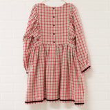 Holiday Bow Puff Sleeve Ivory Plaid Dress | Size 9/10