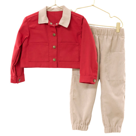Holiday Red Barn Jacket + Matching Cord Pant Set | Size 3