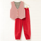Holiday Green Plaid Reversible Vest + Red Pant Set | Size 7