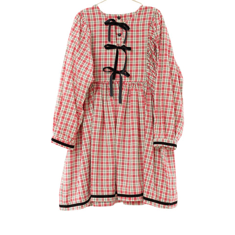 holiday plaid bow dress The Jordyn Long Sleeve Bow Dress