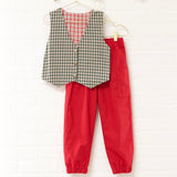 Holiday Green Plaid Reversible Vest + Red Pant Set | Size 7