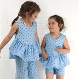 Blue Lady Bug Side Tie Peplum